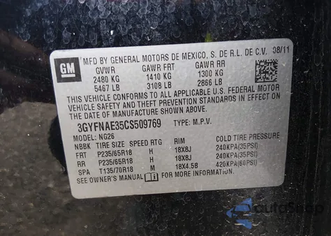 2012 Cadillac Srx Luxury Collection z USA, uszkodzony, nr VIN 3GYFNAE35CS509769